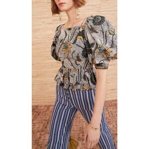 Ulla Johnson Carlotta Puff Sleeves Cotton Blouse - 10 Blue